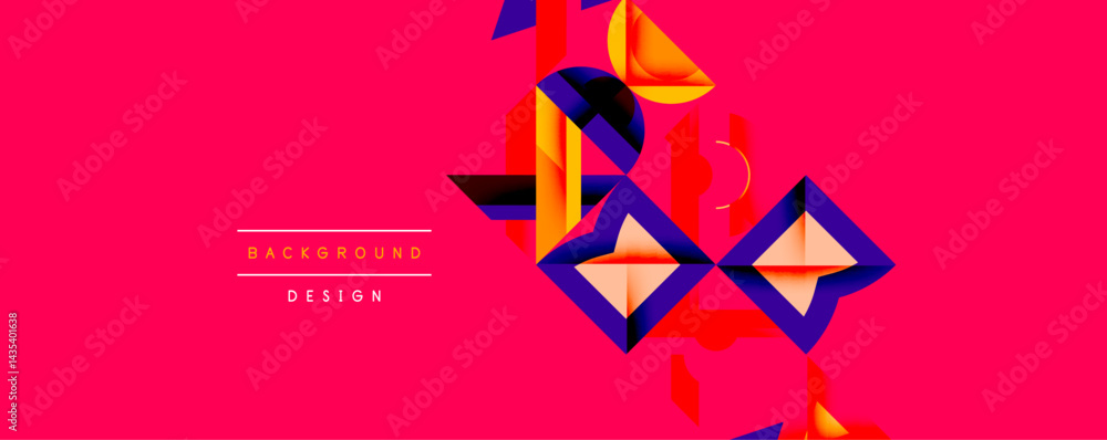 Leinwandbilder Vibrant geometric shapes overlap on bright pink backdrop. Modern design features contrasting colors, creating dynamic visual impact.