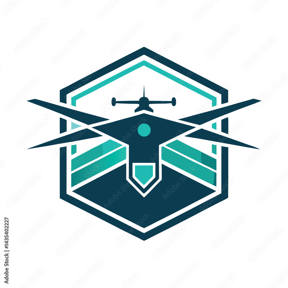 Poster sleek minimalist logo representing advanced drone surveillance technology used for monitoring and se