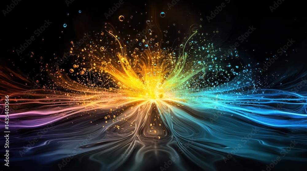 Aufkleber abstract particle blast with vivid rainbow spectrum on black background