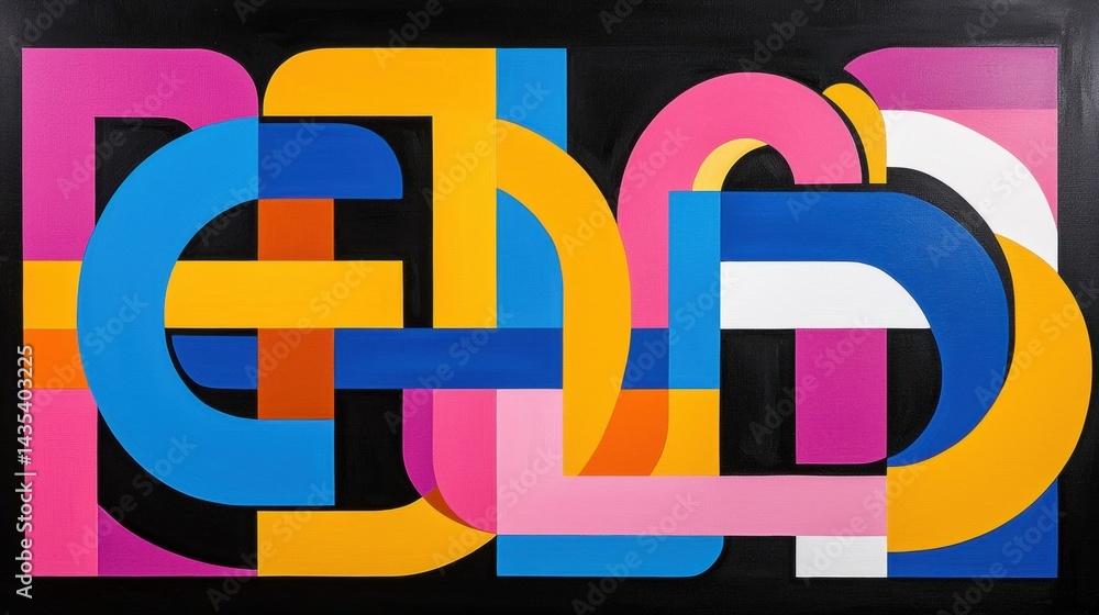 Poster a vibrant abstract composition of overlapping geometric shapes in bold colors.