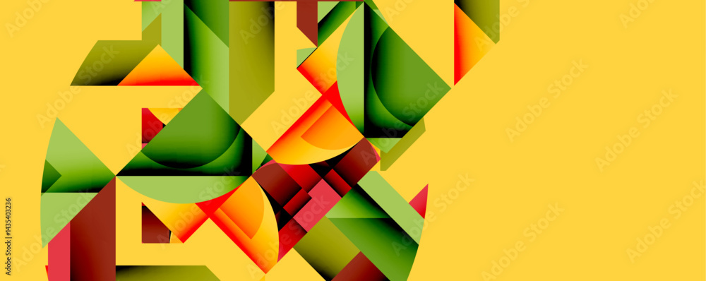 Poster abstract geometric shapes, vibrant colors, layered design. modern composition, bold visual impact, d