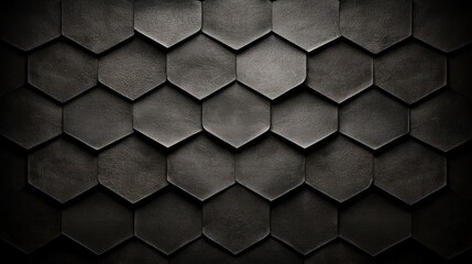 A textured background of overlapping hexagonal shapes in varying shades of gray.