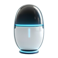 A futuristic AI assistant device with glowing lights, isolated on a transparent background.
