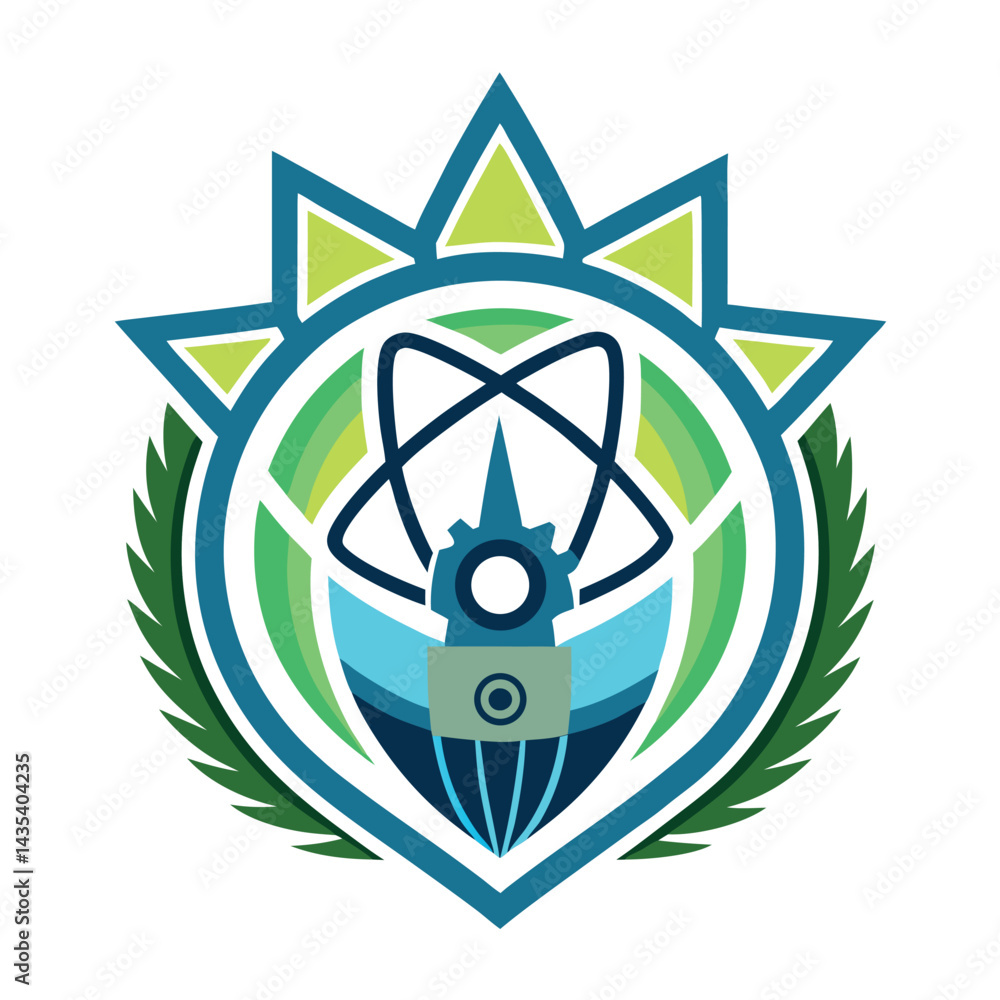 Poster elegant vector logo design for innovative micro nuclear reactors, emphasizing clean energy and moder