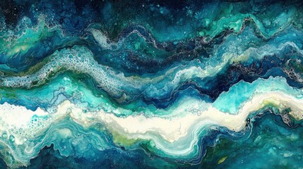 Abstract artwork depicting a swirling ocean.