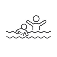 Child swimming with adult supervision icon for water safety campaigns, pool rules, and aquatic center guidelines. Visual aid for drowning prevention materials and swimming lessons