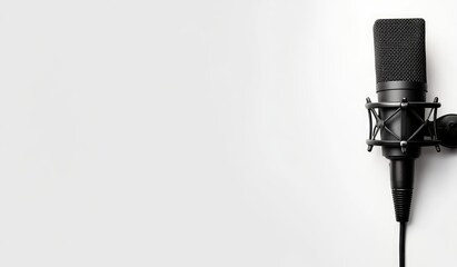 A black microphone on a white background