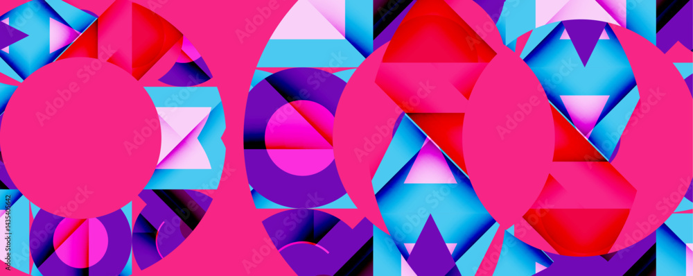 Aufkleber Abstract geometric composition. Vivid pinks, blues, purples create dynamic visual texture. Shapes overlap, forming complex patterns.