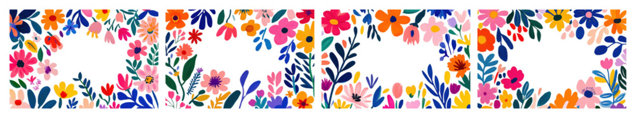 PNG Vibrant floral border design, element set on transparent background