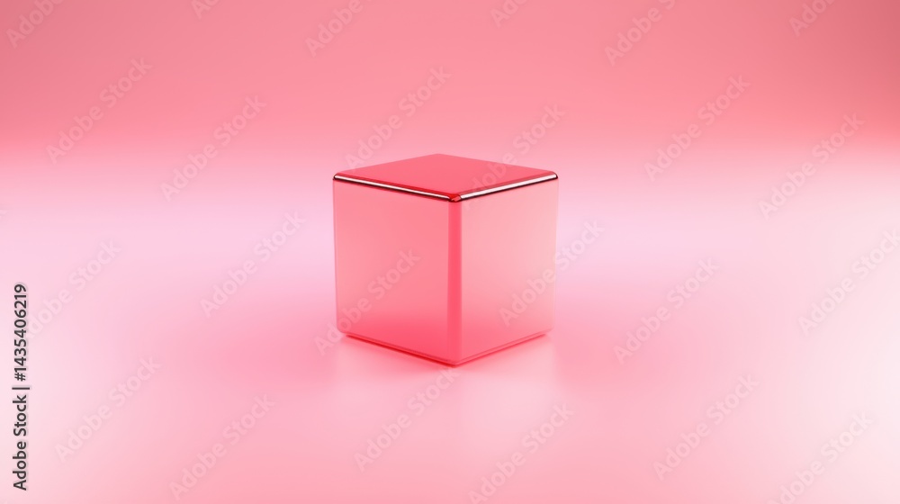 Poster a 3d rendering of a pink cube with a metallic silver border.