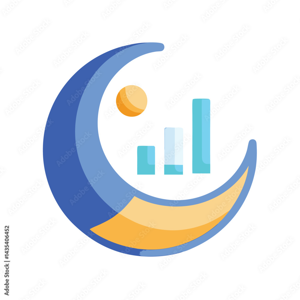Aufkleber simple logo design for a sleep optimization app featuring a crescent moon, bars representing data, a