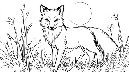 Fox in Grassy Meadow at Night