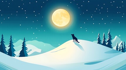 Wolf howling moonlit winter hills.