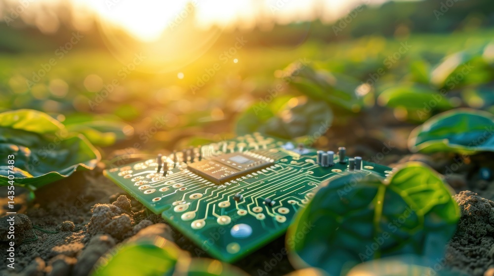 Poster microcontroller chip embedded in agriculture tool stock photo --ar 16:9 --raw --v 6 job id: 0e23c86c
