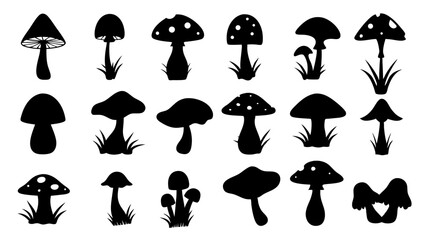 set of mushroom silhouette vector on tranparent background