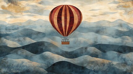 Hot Air Balloon Over Mountains. (2)