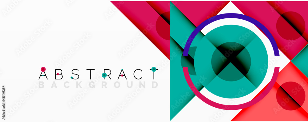 Poster bright abstract background features geometric shapes, circles, squares, triangles. vivid colors crea