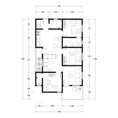 Black and White floor plan of a modern unfurnished house for your design. Suburban house vector blueprint. Architectural background. eps