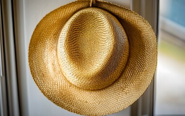 Summer Straw Hat Hanging on Door, Beach Vacation Accessory