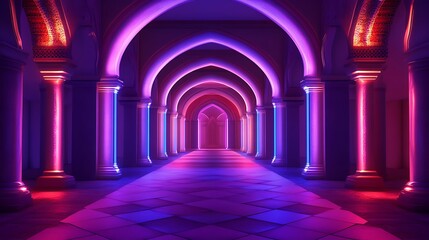 Neon Archway Corridor with Purple Lighting.