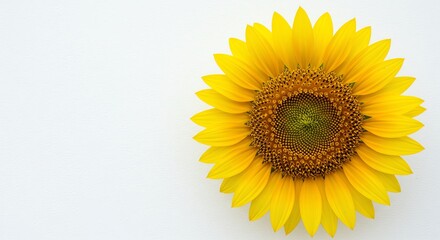 Fototapeta premium Blooming Sunflower on White Backdrop Fresh Yellow Petals