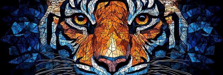 Obraz premium Tiger Mosaic Portrait, Colorful Art, Wildlife, Animal