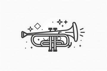 Simple Outline of a Trumpet with Decorative Elements and Sparkles