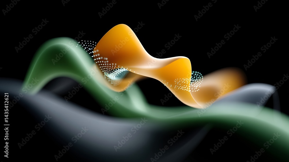 Poster energetic digital waveforms, glitch-inspired abstract motion, luminous neon patterns shifting dynami