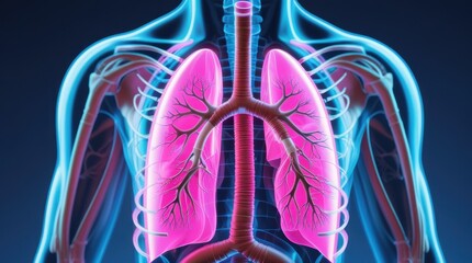 High Resolution Medical Illustration of Human Lungs and Respiratory System