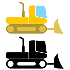 Crawler bulldozer icon, simple flat style, illustration, logo sign symbol pictogram template, for ui or ux isolated on white for mobile app, editable