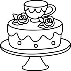 vintage cake adorned with roses and delicate cup on top creates charming and delightful centerpiece for any celebration