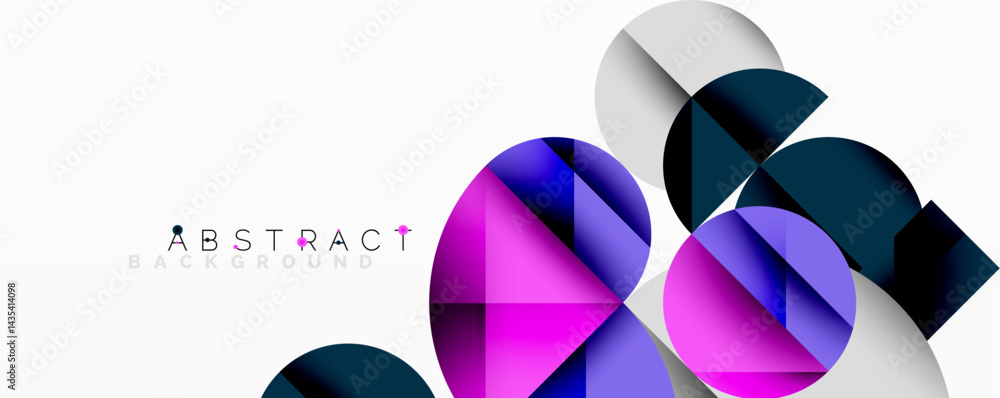 Fototapete Modern abstract design features overlapping circles, triangles. Gradient colors create dynamic visual effect. Minimalist composition.