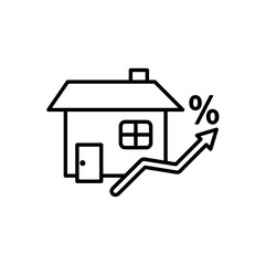 house price growth icon, building price increase presentation, simple flat style, illustration, logo sign symbol pictogram template, for ui or ux isolated on white for mobile app, editable