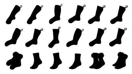 set of Sock winter silhouette vector on tranparent background