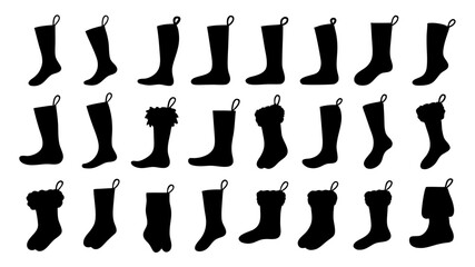 set of Sock winter silhouette vector on tranparent background