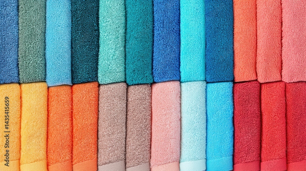 Poster a collection of colorful towels arranged in a neat stack.
