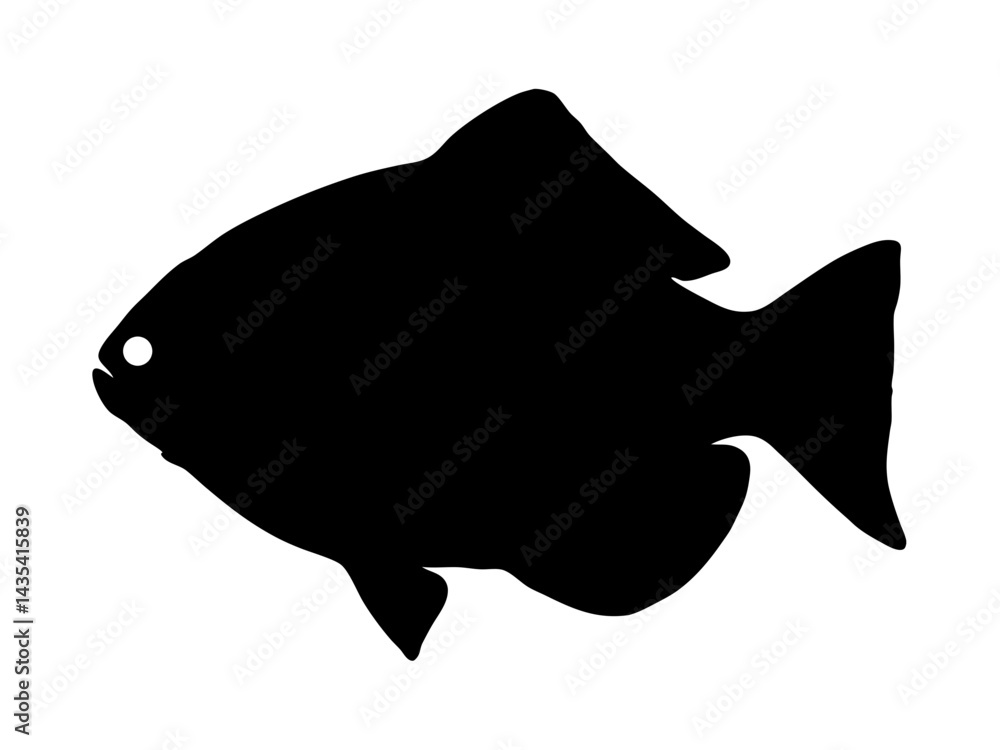 Poster silhouette of a piranha with a sharp-toothed profile and distinctive fin shape, perfect for aquatic-