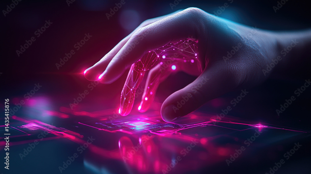Poster futuristic ai human interface interaction virtual reality digital art -tech environment close-up per