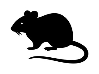 Fototapeta premium silhouette of a rat in side profile with a long tail and rounded ears, perfect for pest control branding, wildlife illustrations, and urban-themed designs 