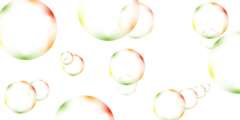 gradian bubbles. Abstract, white transparent and soap bubbles floating in the air. Design soap bubbles on a white background. with circles. Banner pattern with copy space illustration.	