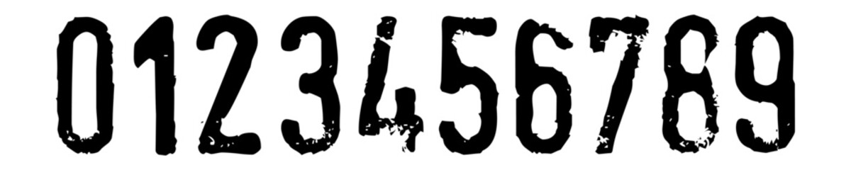 Set of numbers, colors textured numbers. Numbers 1, 2, 3, 4, 5, 6, 7, 8, 9, 0. Stylish hand abstract design numbers set. Bold style and eps vector format. Dirty texture vector. Rough brush strokes.