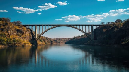 Majestic bridge arches over tranquil river