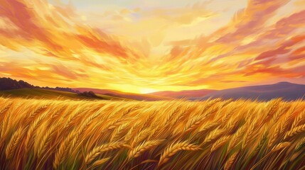 Fototapeta premium golden wheat field sunset landscape