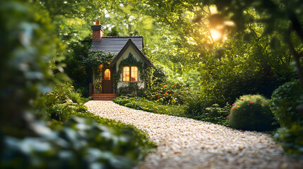 Explore a Charming Cottage Nestled in a Lush Garden, Embraced by Nature and Bathed in Golden Sunlight – A Perfect Serene Escape Into Idyllic Countryside Living
