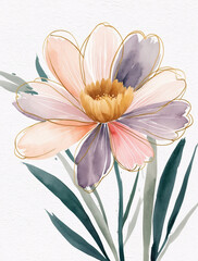 elegant pastel colored cosmos flowers watercolor painting botanical design suitable for greeting cards or book covers premium illustration wallpaper background