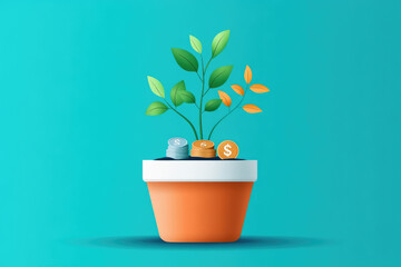 Nurturing personal finance growth with a plant of coins a flat design illustration for financial wellness