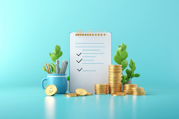 Reducing monthly bills checklist for homeowners flat design illustration financial environment direct view coins concept