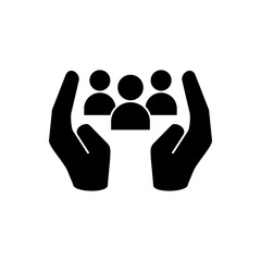 icon of hands holding a group of people, simple flat style, illustration, logo sign symbol pictogram template, for ui or ux isolated on white for mobile app, editable
