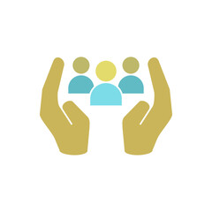 icon of hands holding a group of people, simple flat style, illustration, logo sign symbol pictogram template, for ui or ux isolated on white for mobile app, editable