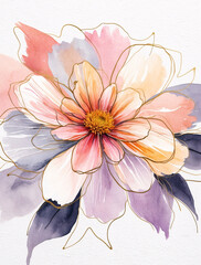 gentle pastel colored cosmos flowers in watercolor botanical design perfect for greeting cards or book cover premium illustration wallpaper background